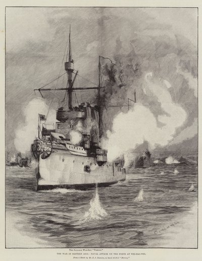 Der Krieg in Ostasien, Marineangriff auf die Forts bei Wei-Hai-Wei von Charles William Wyllie